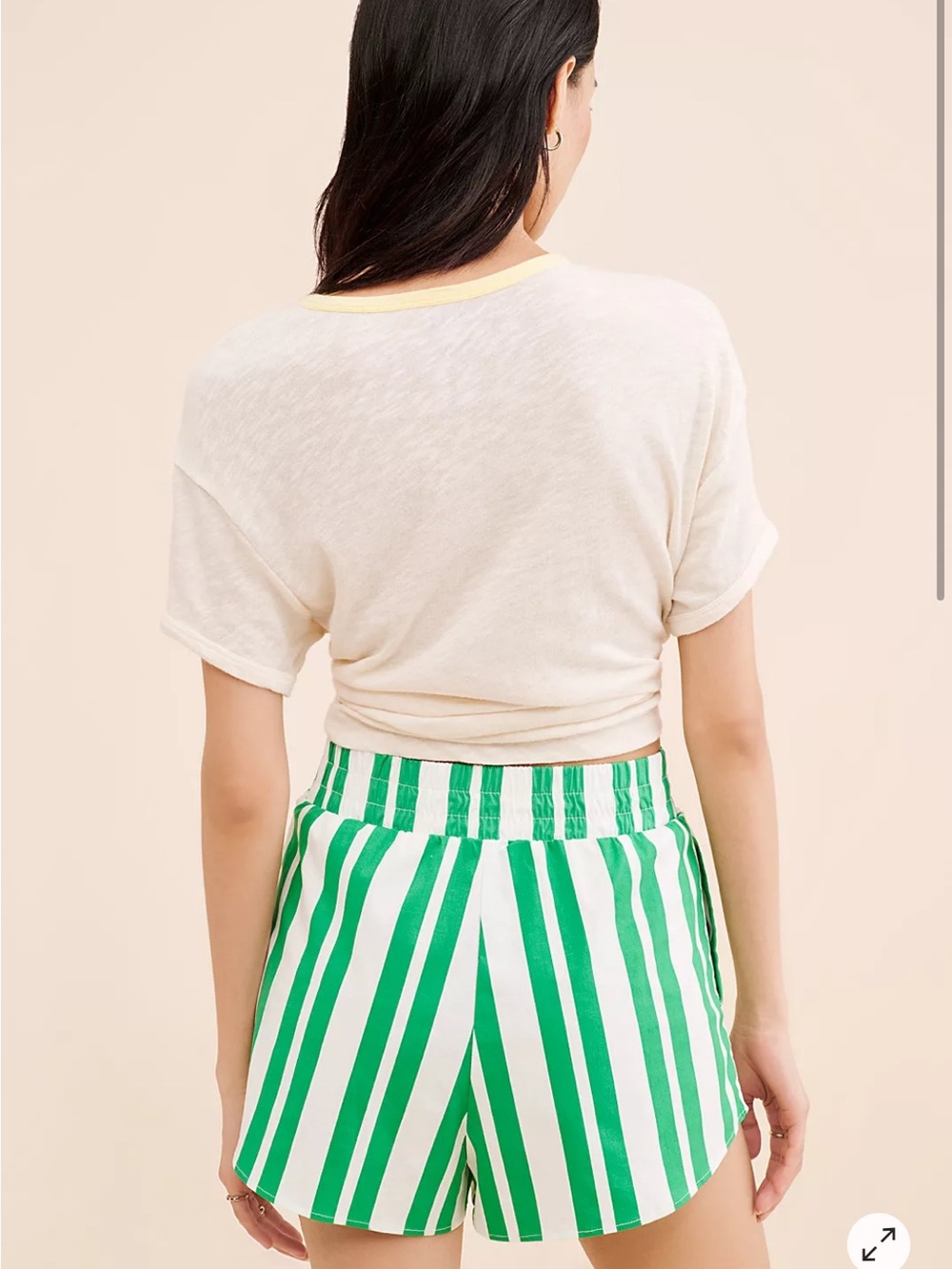 Show Me Your MuMu Green & White Vertical Stripe High-Waist Cotton Pull On Shorts - Picture 2 of 16
